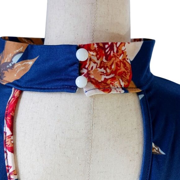 Vintage Dress Blouse Choker Stretch Tunic Long Sleeve Cabbage Rose Print Size 3X - Picture 5 of 10